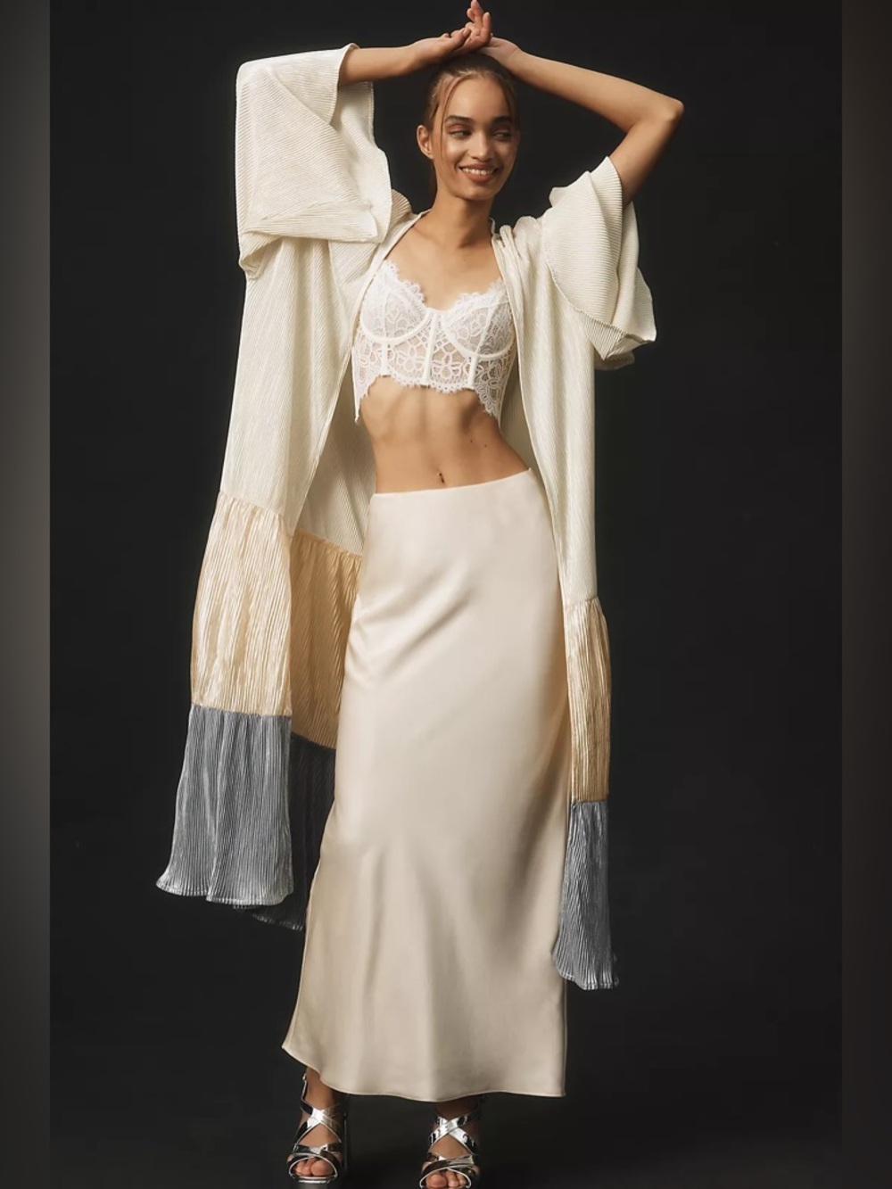 Anthropologie Pleated Colorblock Duster Kimono OSFA Sold Out Statement Layering